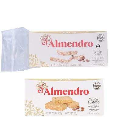 El Almendro Premium Almond Nougat and Turron Pack - Crunchy and Creamy Almond Quality Supremo - 2 Pack with Penguin Quick Storage Pouch - Buy Online on SooperMarket.com