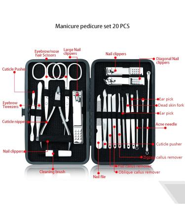 20-Piece Stainless Steel Manicure & Pedicure Kit with Travel Case - Buy Online on SooperMarket.com