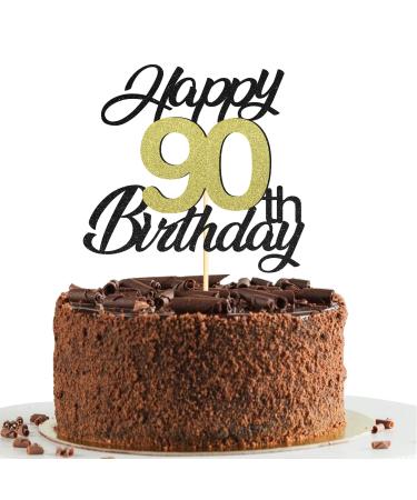 Sumerk 90 cake attachments for the 90th birthday cake attachments birthday party decoration accessories gold and black 1 pack of cake top for 90th birthday