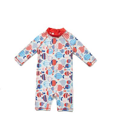 Bonverano Baby Girls Swimsuit UPF 50+ UV Protection One Pieces Sunsuit with Sun Cap (Colourful Fish 3-6Months) 3 Months Colourful Fish