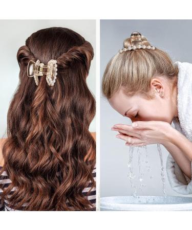 6-Piece Champagne Pearl Hair Claw Clips Set - Retro Non-Slip Barrettes for Women and Girls - Buy Online on SooperMarket.com