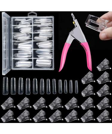 131 Piece Nail Tips Clip and Dual Nail Forms Set, Include 10 Piece Quick Building Nail Clip Extension Nail Clamp, 120 Piece UV Acrylic Clear Nail Molds with False Nail Clipper Cutter Trimmer