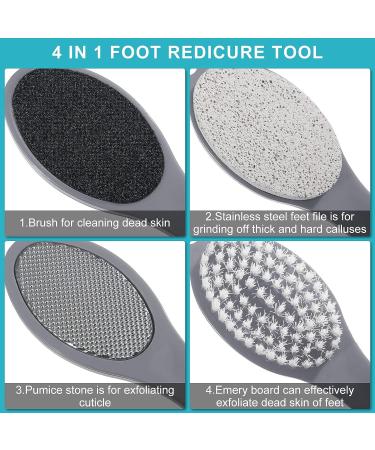 4-in-1 Pedicure Tool Set for Dry and Wet Foot Care - Callus Remover, Foot Scrubber, Pumice Stone, Nail Brush - Gray - Buy Online on SooperMarket.com