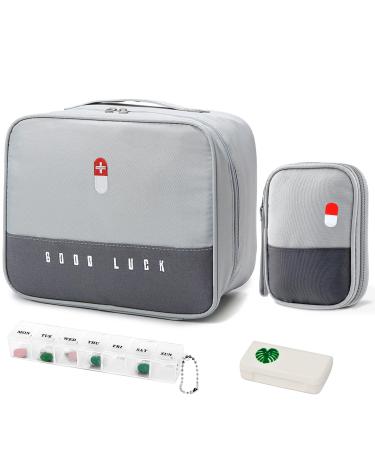 Wugu 2stk medication bag portable medication bag with 2 pieces tablet box moisture -resistant medicine storage bag travel pharmacy bag for school travel camping and hiking -gray