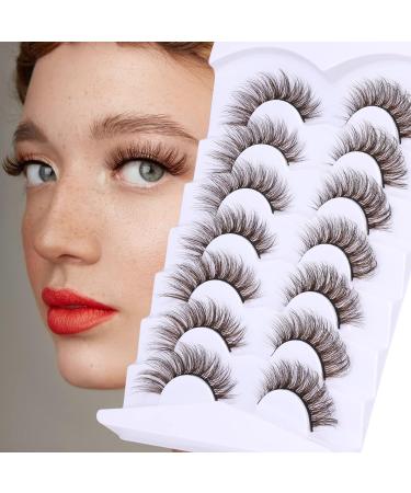 ALPHONSE Brown Strip Dark Brown False Lashes 7 Pack - Short Wispy Natural Look D Curl Extensions - Buy Online on SooperMarket.com