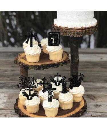 Rsstarxi 24 Pack First Holy Communion Cupcake Toppers Dove God Bless Cross Cupcake Picks Decorations for First Communion Baby Shower Baptism Theme Party Cake Decorations Black Design 6 Black - Buy Online on SooperMarket.com