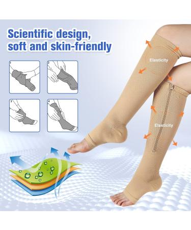 Bropite Compression Stockings with Zipper - 2 Pairs Calf Height Open Toe XXL B-Nude - Comfortable & Supportive International Shipping - Buy Online on SooperMarket.com