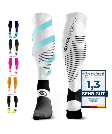 Diasports runstars compression socks for sports running marathon and triathlon |Runstars Premium compression socks with even compression and reinforced heel for women and men white M