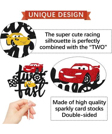 Race Car Cake Topper for 2nd Birthday Party - Checkered Flag Decoration for Kids - Buy Online on SooperMarket.com