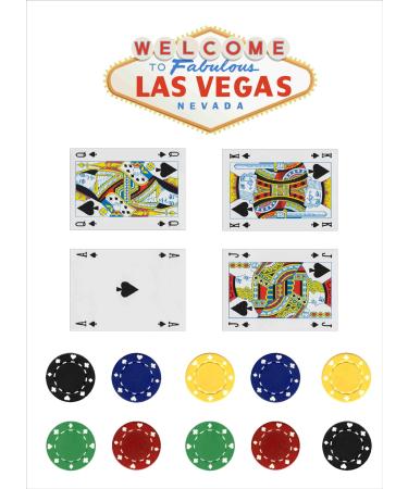 Veags Edible icing Vegas sign 5" wide poker chips 1.4" cards 2.7" H