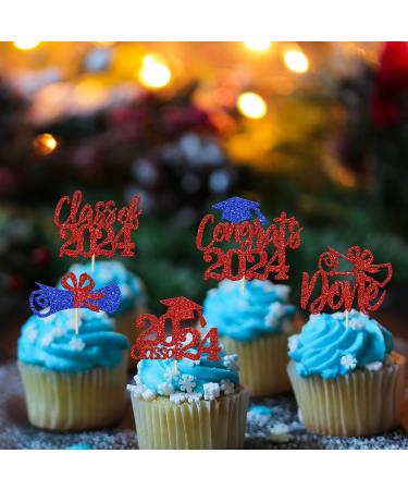 Rsstarxi 24 Pack Class of 2024 Cupcake Toppers 2024 Graduation Food Appetizer Picks 2024 Congrats Grad Cap Done Diploma Cupcake Picks for 2024 Graduation Theme Party Cake Decorations Red Blue - Buy Online on SooperMarket.com