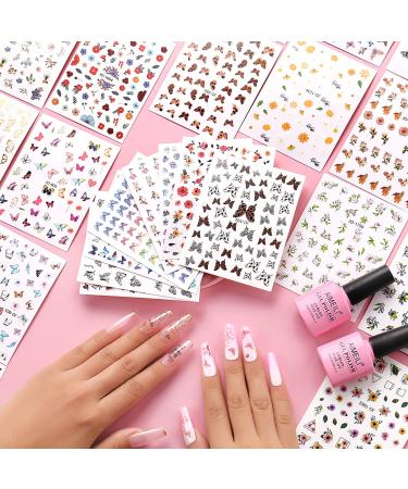 AIMEILI 30 Sheets Colorful Butterfly Flower 3D Nail Art Stickers - Self-Adhesive Nail Decoration - Buy Online on SooperMarket.com