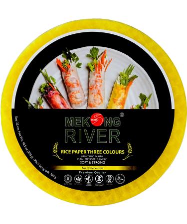 Lyan Mekong River Banh Trang Vietnamese Three Colours Rice Paper Round 22cm - 300g | Gluten-Free | Vegan | 100% Natural Rice Paper