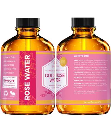 Leven Rose Organic 24K Gold Rosewater Toner - 4 oz Moroccan Rose Water Toner - Buy Online on SooperMarket.com