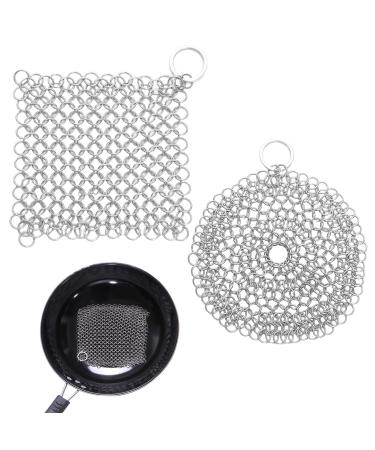 Cast iron cleaner 2 pieces of potted cleaner stainless steel cast iron cleaner Dutch Oven flexible ring cleaner for most cast iron cooking pots silver