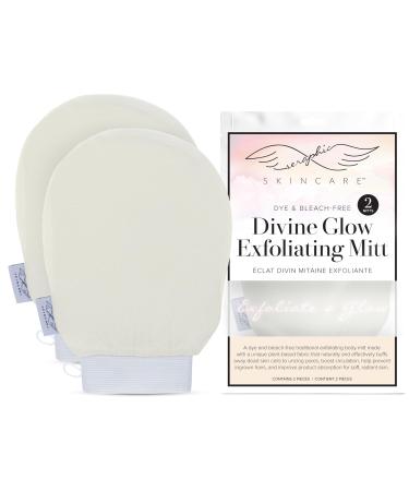 Seraphic Skincare Divine Glow Exfoliating Mitt (2pcs) 100% Dye-Free Bleach-Free Vegan Viscose Korean Exfoliating Glove Body Exfoliator for Self-Tan Removal & Keratosis Pilaris Divine Glow-2pcs