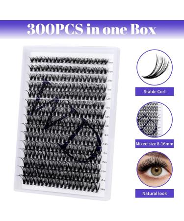 300PCS 40D 0.07mm D Curl Individual Cluster Lashes Extension | Mixed Lash Clusters 8-16mm | DIY Home Eyelashes Extensions - RR-8-16mm Wide Stem - Buy Online on SooperMarket.com