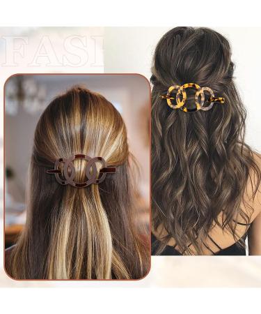 Noverlife 2PCS French Triple Ringed Hair Slider Pin Set - Non Slip Tortoise Shell Barrettes with Stick - Cellulose Acetate Ponytail Accessories - Buy Online on SooperMarket.com