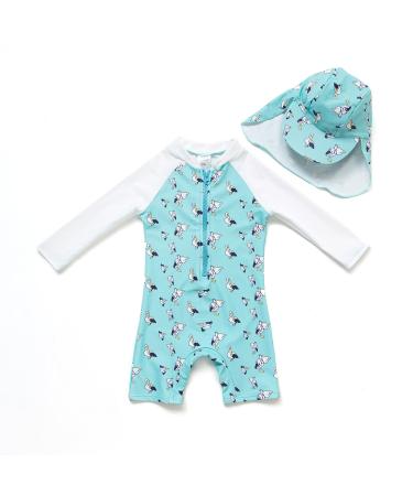 BONVERANO Baby Boy One Piece Long-Sleeved Clothing UV Protection 50+ Swimsuit with One Zip Green-tihu 18 Months