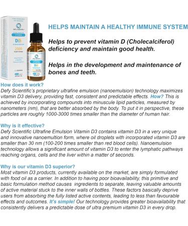 Defy Scientific Ultrafine Emulsion Vitamin D3 2500 IU Liquid (30 mL) Ultra Premium - For Maintenance of Healthy Immune System Bones and Teeth - Gluten and Dairy Free - Buy Online on SooperMarket.com