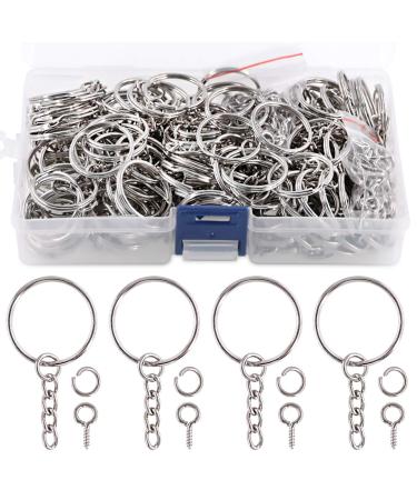 Swpeet 450Pcs 1 25mm Sliver Key Chain Rings Kit  Including 150Pcs Keychain Rings with Chain and 150Pcs Jump Ring with 150Pcs Screw Eye Pins Bulk for Jewelry Findings Making (Sliver)