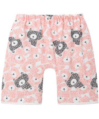 Baby Toilet Training Pants Kids 2 in 1 Waterproof Reusable Cotton Nappy Diaper Skirt Cute Cartoon Skort Pants Pink Bear Low Waist M