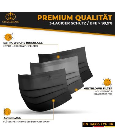 Buy Charlemain 50x Black Medical Masks - EN 14683 Type IIR BFE 99.9% Latex-Free 3-Layer Protection | International Shipping - Buy Online on SooperMarket.com