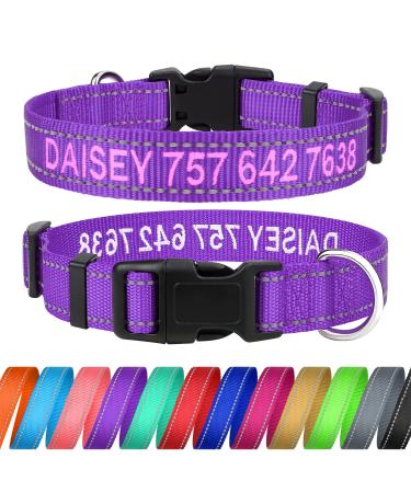 Tagme Personalized dog collar for small dog with embroidered reflective nylon dog collar with pet name & telephone number purple s s (1 Pack) purple
