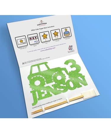 Cakeshop Cake Decoration Pack | Digger Tractor Premium Double Sided Glitter Card Cake Topper Sign & 25g Party Pack of Cake Sugar Sprinkles | Custom Name & Age Cake Decorations (Green) Non-Prime Glitter Card: Green - Buy Online on SooperMarket.com