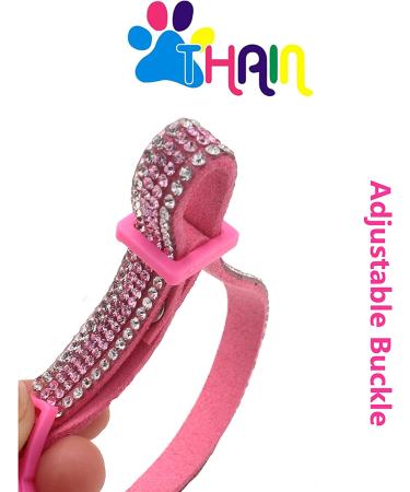 THAIN Basic Adjustable Cat Collar with Bling Diamond, Breakaway and Bell - Pink for Kitten Girls and Boys - Buy Online on SooperMarket.com