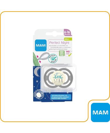 Mam Perfect Night Pacifier - Prevents Tooth Misalignment Flexible Silicone Glows in the Dark 6-16 Months Little Star - International Shipping Available - Buy Online on SooperMarket.com