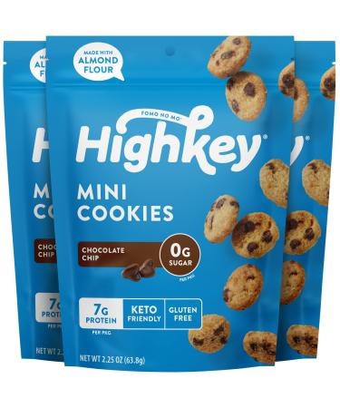 Highkey Keto Chocolate Chip Cookies - 3 Pack - Low Carb Snacks Keto Food Sugar Free High Protein Cookie with Zero Carbs for Healthy Snack Foods Diabetic Friendly Ketogenic Products