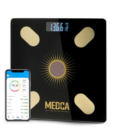 Body Fat Scale - Smart Digital Solar Powered Glass Bathroom Scale Measures, Tracks and Analyzes Weight Fat Loss BMI Body Composition and More Monitor Your Progress with Smartphone App
