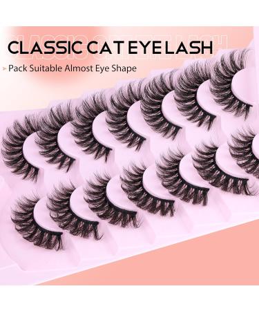 JIMIRE False Eyelashes Wispy Fluffy Cat Eye 6D Volume Russian Strip D Curl Faux Mink Lashes with 2 in 1 Magic Eyelash Glue and Tweezers Look Like Lash Extension 7 Pairs Pack - Buy Online on SooperMarket.com