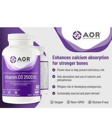 AOR - Vitamin D3 2500 IU - 60 Capsules - Supports Bone and Teeth Health - Ideal for Adults - Premium Quality Vitamin D Supplements 60 count (Pack of 1) - Buy Online on SooperMarket.com