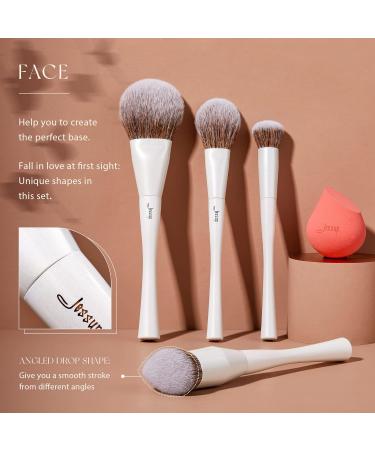 Jessup 14pcs Highend Makeup Brushes Set - Foundation Concealer Blush Contour Powder Eye Brush Makeup Sponge Cleaner Towel | Pearl White T333 - Buy Online on SooperMarket.com
