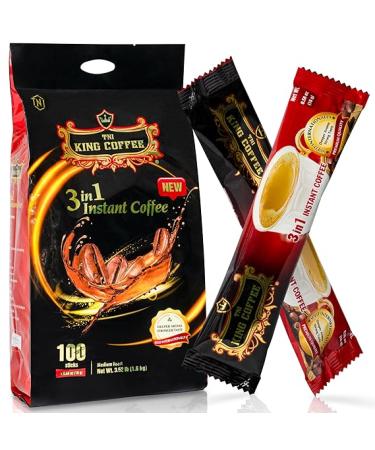 TNI King Coffee 3 in 1 Instant Vietnamese Coffee Individual Pocket Size Sachet Sticks Blended with Coffee Cream Powder and Sugar Bulk Size Pack -100 Single Serve Packets