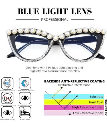 FEISEDY Diamond Blue Light Blocking Cat Eye Glasses for Women - Rhinestone Oversized Anti Eyestrain Computer Glasses Frame B2358 - 51mm - Buy Online on SooperMarket.com