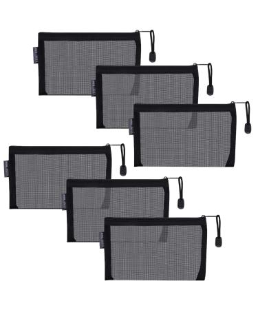 HRX Package Small Mesh Cosmetic Bags with Zipper, 6pcs Black Pen Pencil Makeup Pouches Organizer Case for Travel Purse Diaper Bag A6 Black