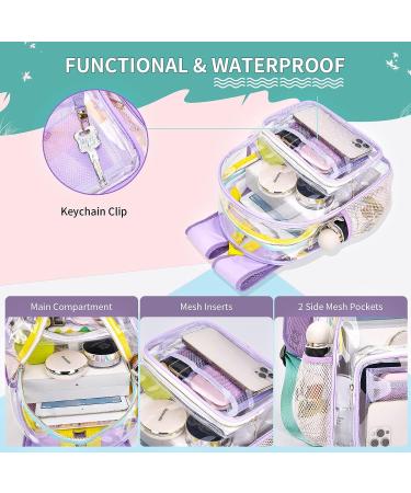 Clear Mini Stadium Approved Transparent Backpack - Heavy Duty 12x12x6 Waterproof Book Bag for Teens, Girls, Women - Ideal for Concerts, Sporting Events, Travel, Work, School - Lavender - Buy Online on SooperMarket.com