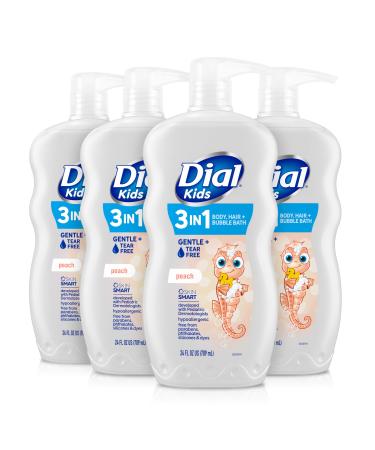 Dial Kids 3-in-1 Body + Hair + Bubble Bath, Peach, 24 fl oz (Pack of 4) Peach 24 Fl Oz (Pack of 4)