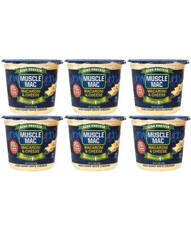 Muscle Mac High Protein Mac & Cheese Cups | 20g Protein Macaroni Made with Real Cheese & Grass Fed Butter | Microwaveable Cups GMO Free Dye & Colour Free | 3.6oz Cups Pack of 6 Cups (Aged Sharp White Cheddar) Aged Sharp White Cheddar Pack of 6 Cups