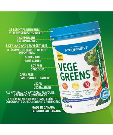 Progressive Vegegreens Blueberry Medley Flavour 265 g Anti-Inflammatory plus Liver & Digestion Support Blueberry Medley 265 g - Buy Online on SooperMarket.com