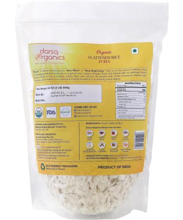Darsa Organics Poha | 2 lb Resealable Zipper Bag | Flattened Rice with Fluffy Texture| USDA Organic | Non-GMO | Chemical-Free | Kosher - Buy Online on SooperMarket.com