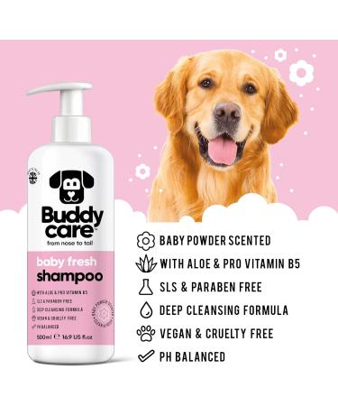 BuddyCare Baby Fresh Dog Shampoo - 3 x 500ml | Puppy Shampoo with Aloe Vera & Provitamin B5 for Dogs 8 Weeks & Older - Fragrant Baby Powder Formula - Buy Online on SooperMarket.com