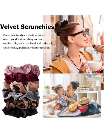 Whaline 6 Big Velvet Hair Scrunchies - Soft Elastic Bands for Women - 6 Dark Colors - Buy Online on SooperMarket.com