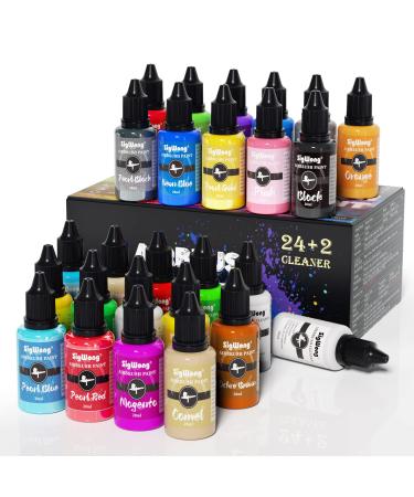 Airbrush Paint Set  24 Colors Airbrush Paint with 2 Airbrush Cleaner  Ready to Spray  Water Based Acrylic Airbrush Paint Kit for Metal  Plastic Models  Leather  20ml/Bottle  Opaque  Neon  Pearl Colors