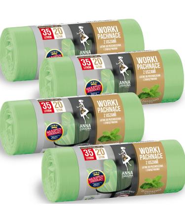 Mint fragrant garbage bags 35L with handle large pack of 80 pieces - 56x39cm 12 m 100% recycled Eucertplast - Henkel closure ideal for office long -lasting 80 pieces - 35 l - mint - 12 m