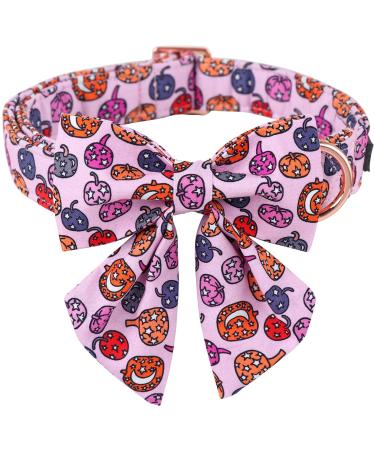 Aring Pet Halloween Dog Halison cute pink pumpkin dog collar with sailor fly cotton Halloween pumpkin lamp dog collars for small medium-sized and large dogs Large (pack of 1) C: pumpkin lamp