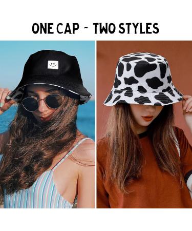 Reversible Smiley Face Bucket Hat for Women - Beach Vacation Sun Cap - Buy Online on SooperMarket.com